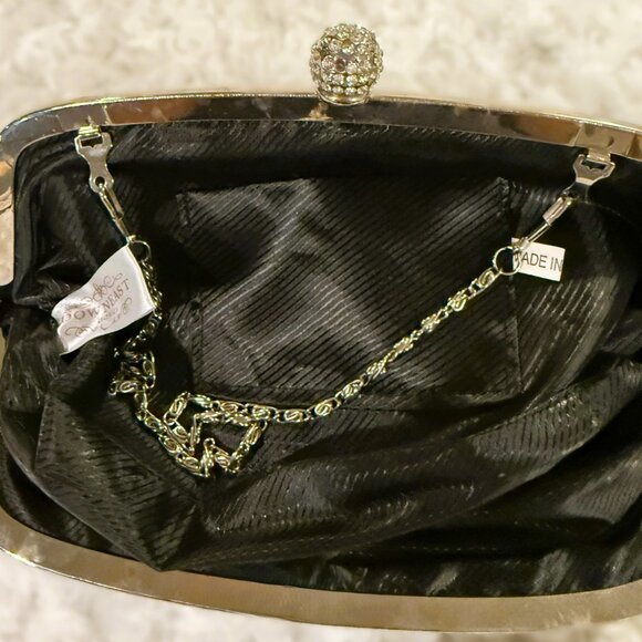 Elegant Rosette Floral Evening Clutch Bag Polyester Kiss Lock Closure Black - Picture 6 of 9